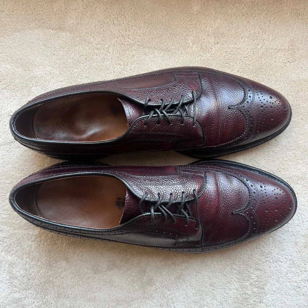 Allen Edmonds Men 9 D Burgundy‎ Pebble Grain Leather Wingtip Derby Dress Shoe